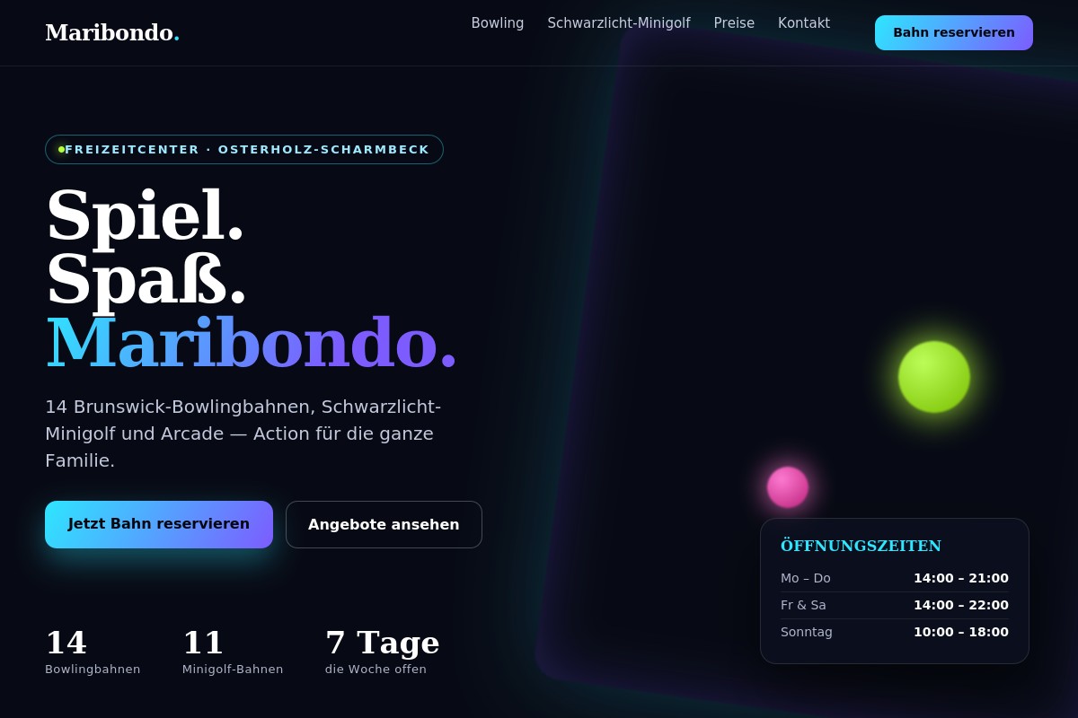 Neuer Website-Entwurf für das Maribondo Freizeitcenter